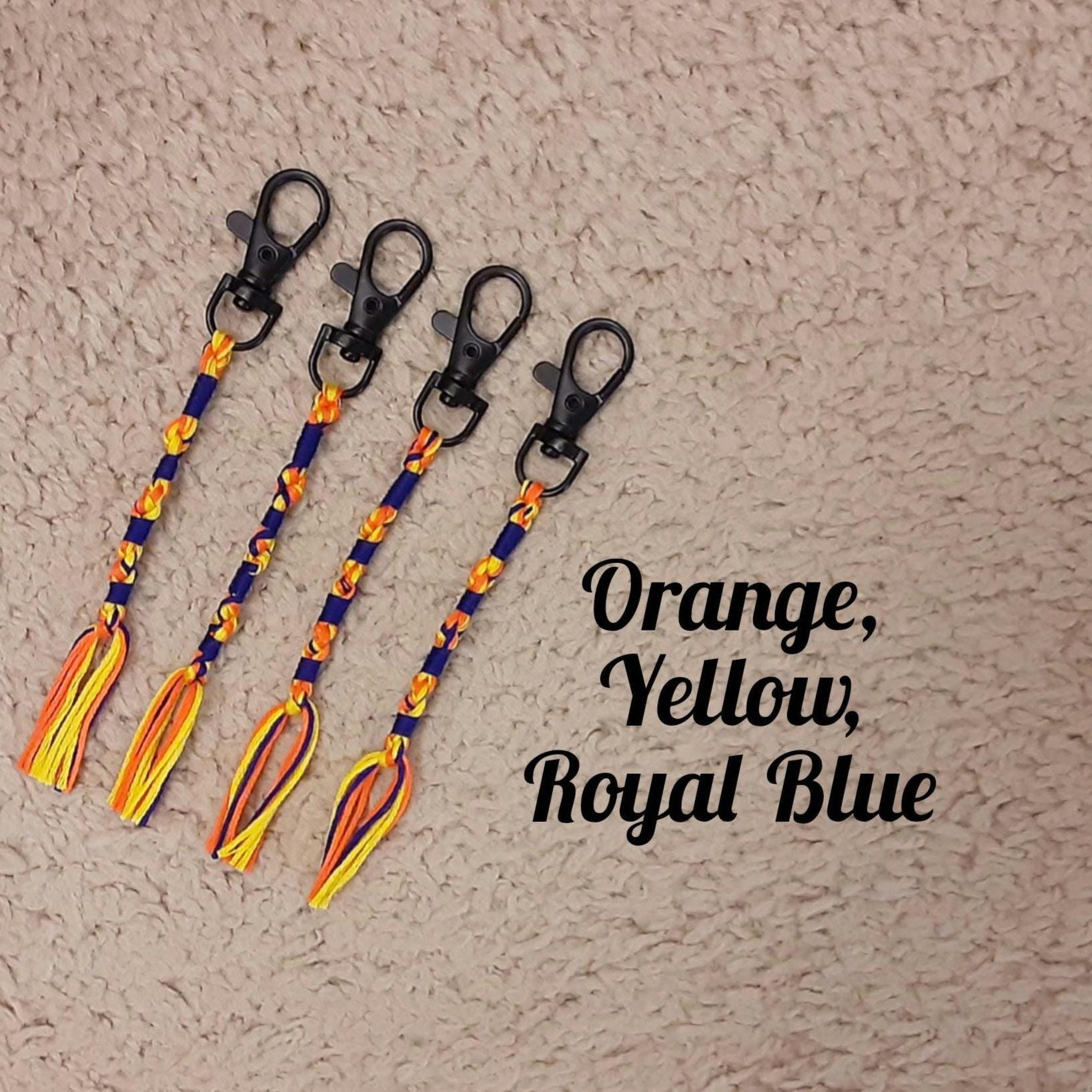 5" SHORT Orange, Yellow w Royal Blue Quality Cotton Tzitzit- Large Swivel Black Clips