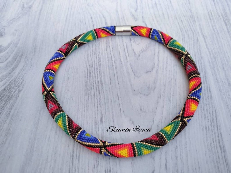 Colorful Necklace Bead Crochet Necklace Beaded Rope Beaded Necklace