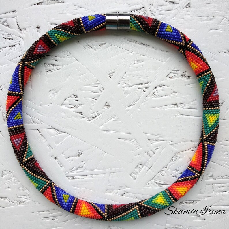 Colorful Necklace Bead Crochet Necklace Beaded Rope Beaded Necklace