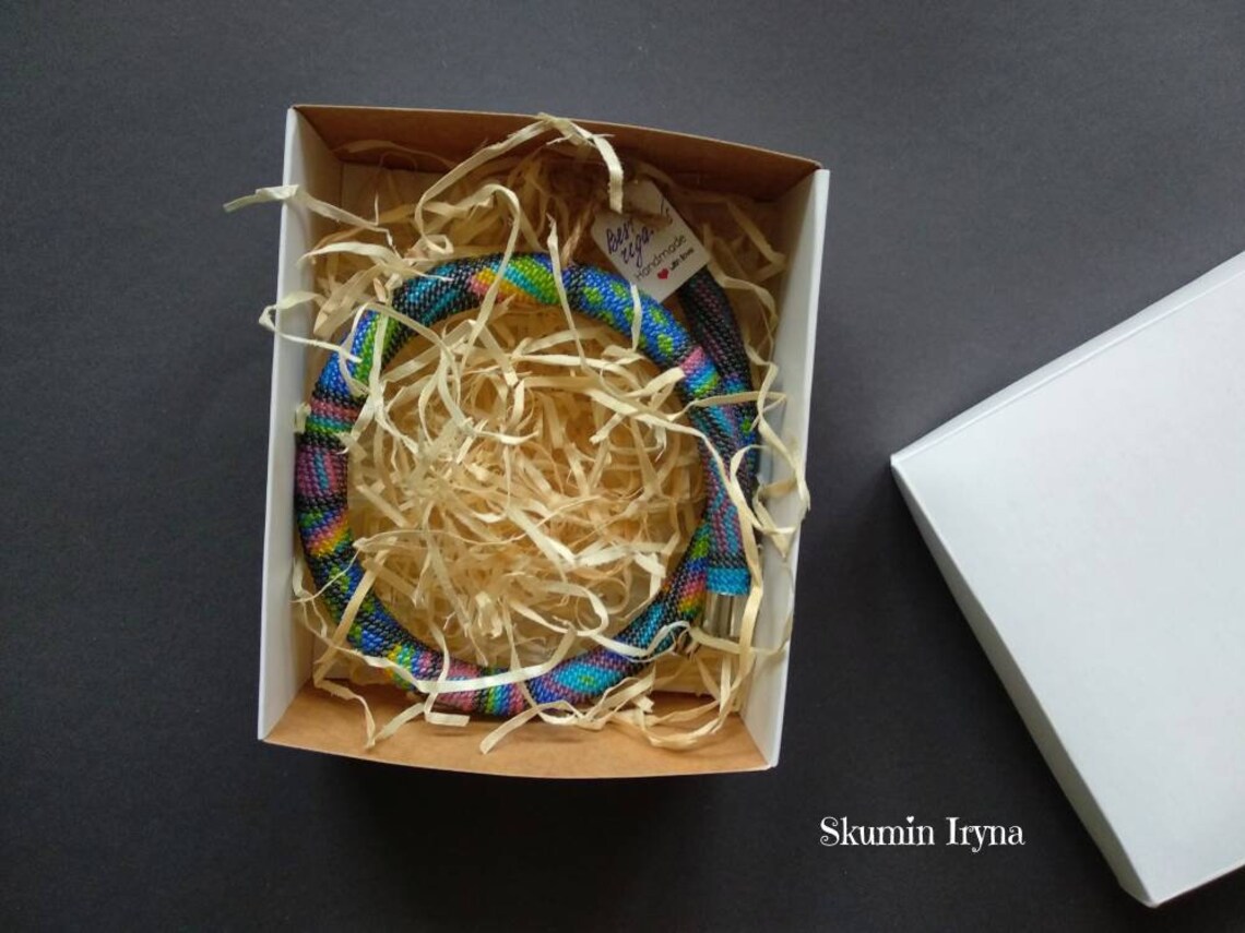 Rainbow Bead Jewelry Bead Crochet Necklace Patchwork Necklace Rope ...