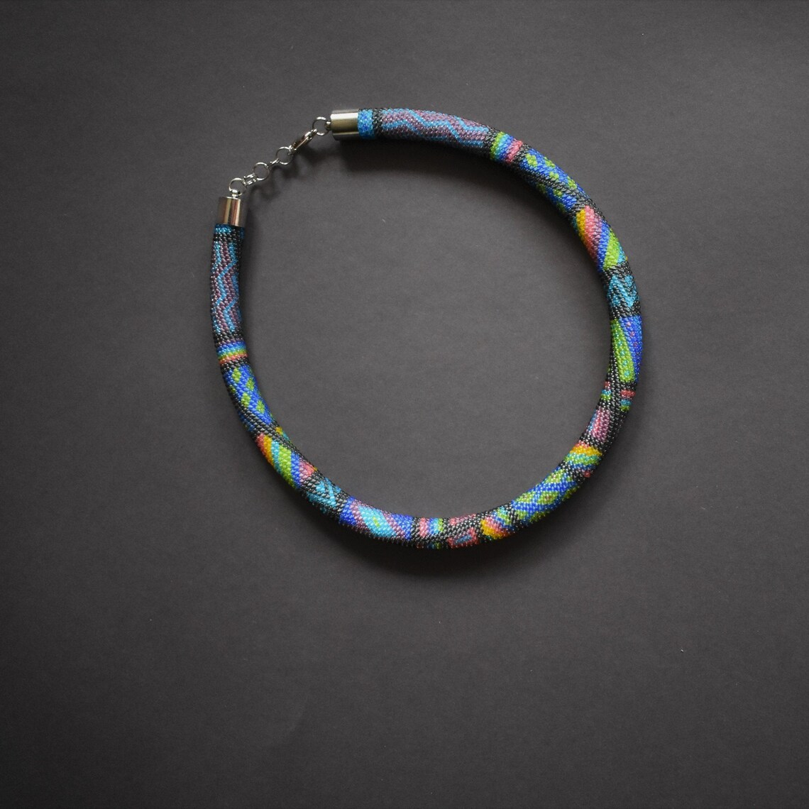 Rainbow Bead Jewelry Bead Crochet Necklace Patchwork Necklace Rope ...