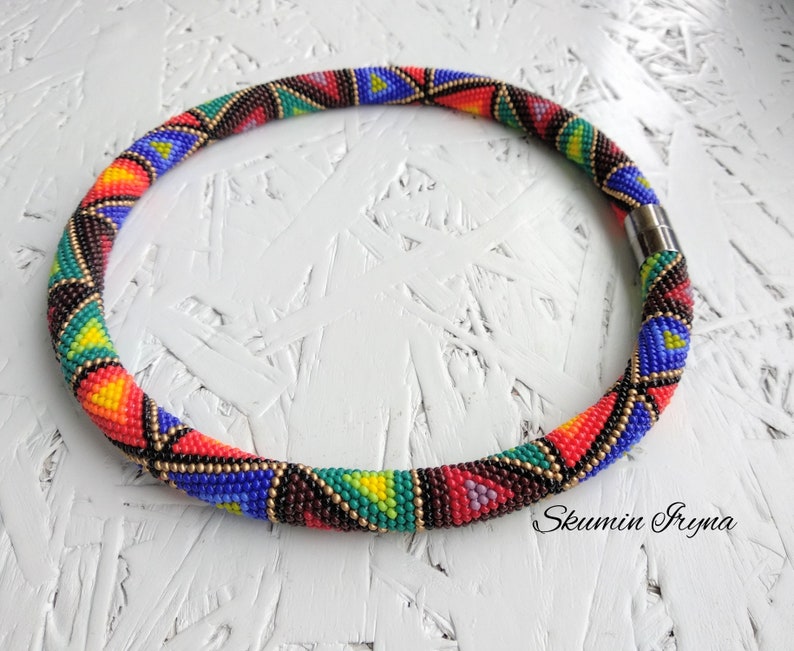 Colorful Necklace Bead Crochet Necklace Beaded Rope Beaded Necklace