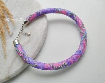 Pink blue beaded jewelry Bead crochet necklace for women Bead crochet jewelry Gift women