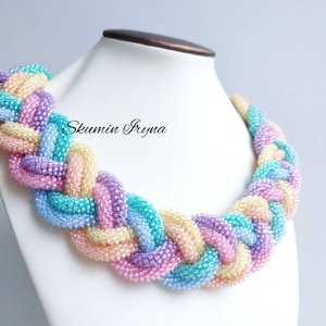 Rainbow bead crochet necklace Colorful braided necklace Rainbow beaded jewelry Multicolour statement necklace Love is love Fairy Necklace