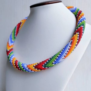 Rainbow bead crochet necklace. Beaded jewelry for women. Crochet rope. Seed bead necklace. Beaded rope. Gift for women