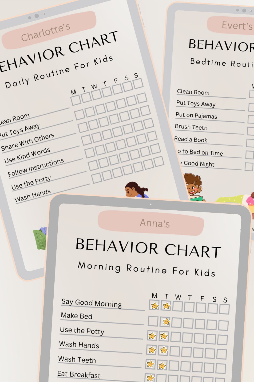 Printable Kids Behavior Charts Daily Morning and Bedtime - Etsy