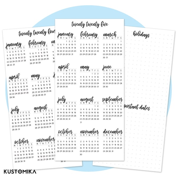 2024 2025 Printable Calendar for Hobonichi Weeks | Bullet Journal Lettering | Printable Download | Printable Calendars