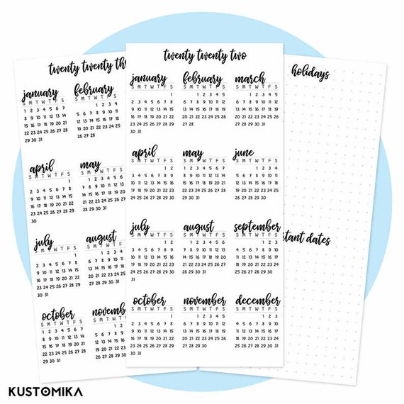 2022 2023 Printable Calendar For Hobonichi Weeks Bullet | Etsy
