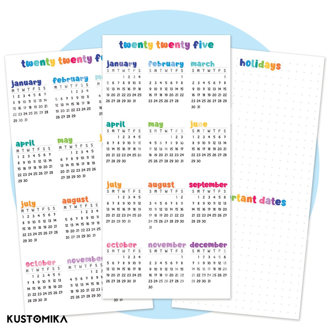 2025 2025 Printable Calendar for Hobonichi Weeks Bullet Journal Kawaii