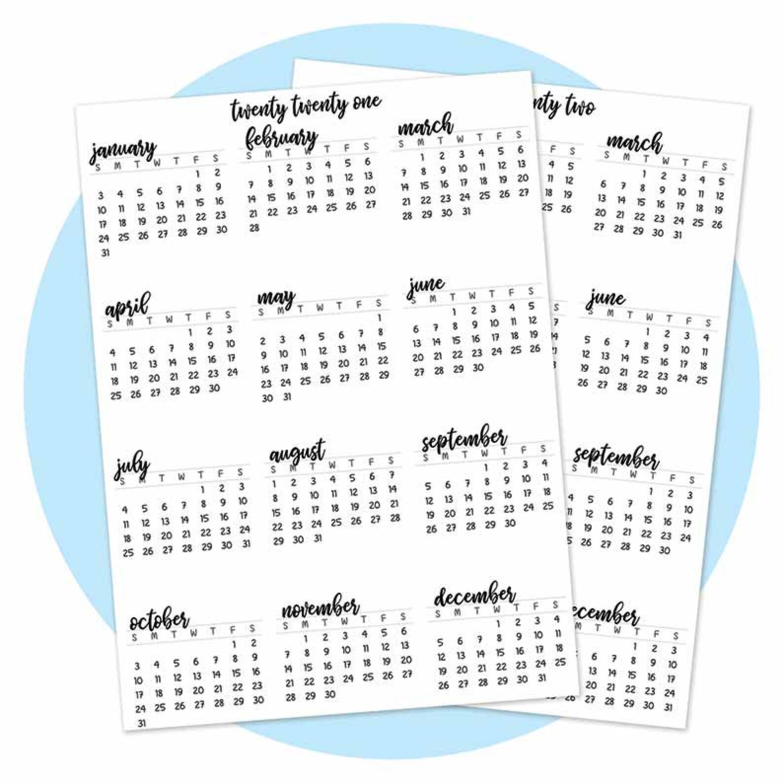 2021 2022 Printable Calendar for A5 Bullet Journal Lettering | Etsy