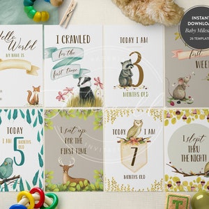 Woodlands Animal Baby Milestone Cards, Baby Milestone, Carte de grossesse, Baby Shower Gift, Printable Milestone