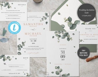 Eucalyptus Greenery Wedding Invitation Printable, Wedding Invite, Eucalyptus Wedding Invitation, Boho, Floral, PDF Instant Download