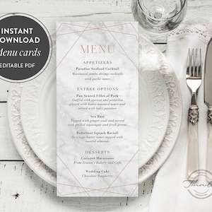 Geometric Gold Marble Wedding Menu Printable Template, PDF Template, Editable PDF, Wedding Menu Design