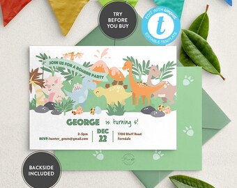 Dinosaur birthday invitation instant download EDITABLE FILE | Roar Boys Dinosaur Party Birthday Invitation | Dino Party Invite