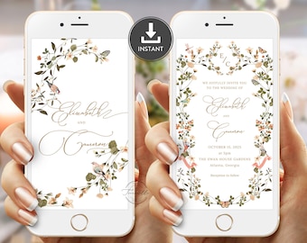 Editable Electronic Flowers Wedding Invitation, Digital Wedding Invitation, E-Invite, Digital Invitation for e-mail, Editable E Invite