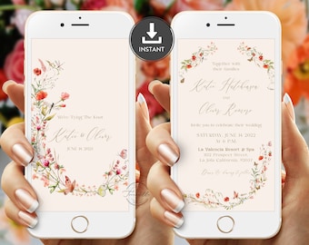 Editable Electronic Flowers Wedding Invitation, Digital Wedding Invitation, E-Invite, Digital Invitation for e-mail, Editable E Invite