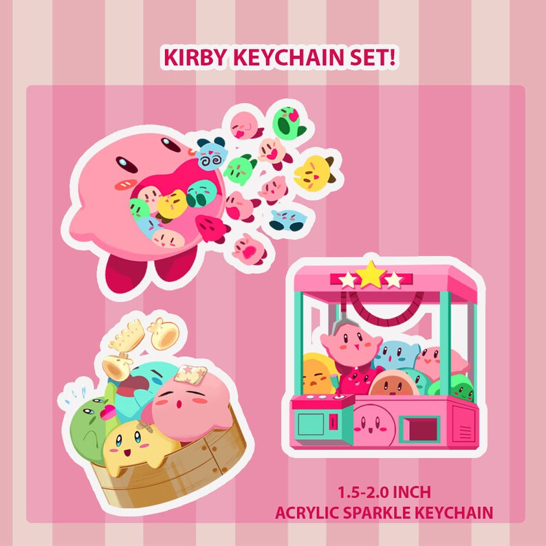 Kirby keychain acrylic charm chibi cute gacha claw machine | Etsy