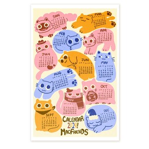 2024 Cat Calendar Maofriends illustration drawing cottage core kawaii cute kitty canada drawing pastel