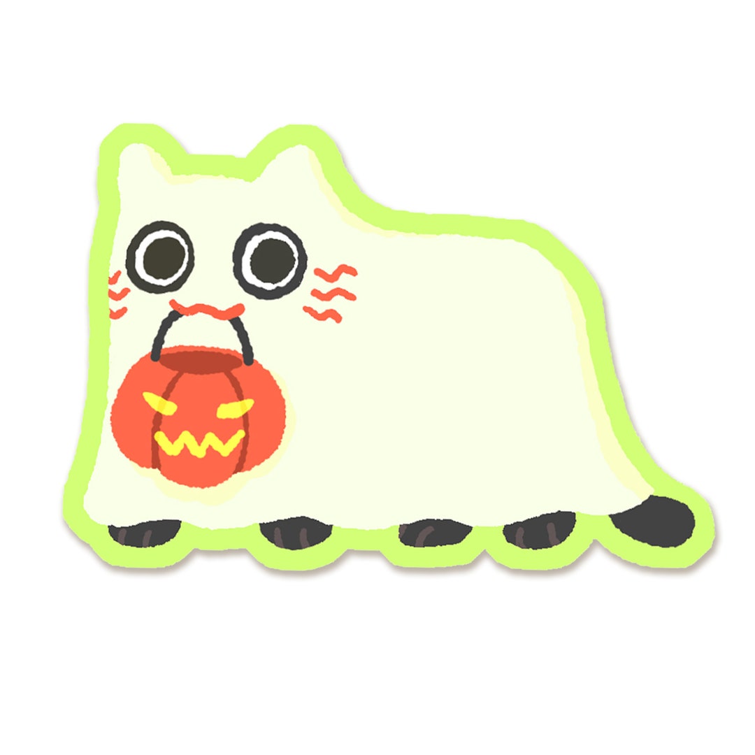 Spooky Black Cat Ghost Vinyl Sticker - Halloween Kawaii Illustration - Etsy