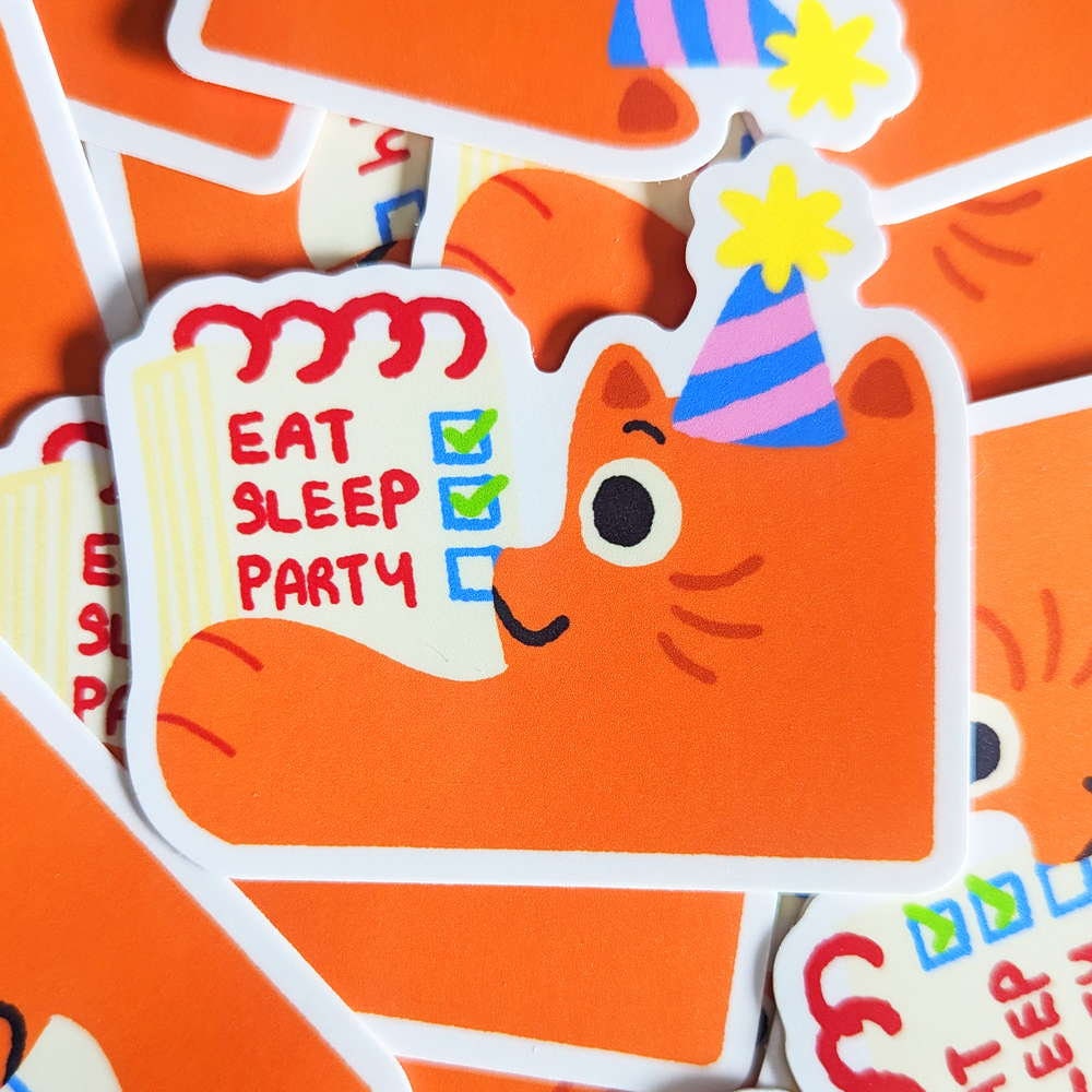 Vinyl Sticker Party Orange Cat Checklist Illustration Waterproof ...