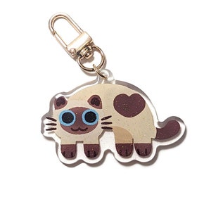 Keychain key charm dangle siamese rag doll beige heart cat neko kawaii with pink toebeans