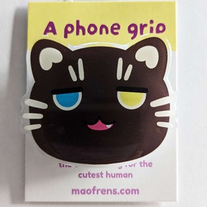 black Cat two coloured eye snarky kitty cute kawaii phone grip holder acrylic shiny plastic anime style