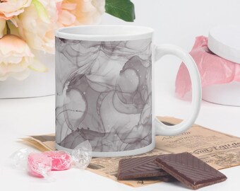 Fluid gray marble pattern mug, marble print tea coffee mug, marble, gray marble, decorative marble mug, mug gift, minimalist
