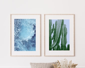Set 2 cactus sea posters to download and print, wall poster set, wall decoration, sea, seas, cacti, succulents