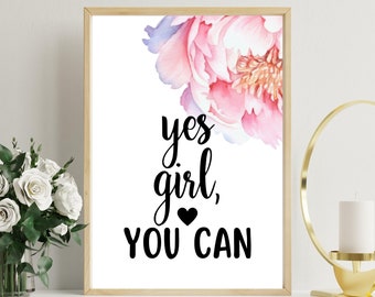 Poster "Sì ragazza, puoi farcela", poster da parete motivazionale, ispiratore, lavoratrice, imprenditrice, girlboss, poster femminile