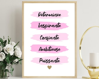 Poster wall poster positive affirmation entrepreneur, hardworking, girlboss, determined, inspiring, confident, ambitious, powerful