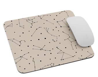 Tappetino per mouse rettangolare con stampa costellazioni beige e nero, tappetino per mouse con stampa costellazioni, stelle, computer desktop