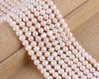 8-9mm Natural White Freshwater Pearl Beads, White Potato Pearls, White Round Pearl Wholesale, 15.5'' Full Strand Approx 50pcs, BHY005-1