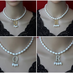 New Popular White Pearls Jewelry Necklace with Gold Silver/Initial Pendent, Anne Boleyn Necklace,Pearl Choker Necklace,Necklace Gift For Her image 6