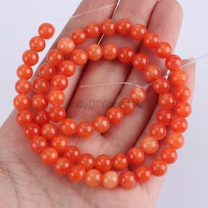 High Luster Smooth Orange Red Jade Beads,Loose Beads Full Strand Supplies,Wholesale Jade Gemstone Beads,Jewelry Making-4/6/8/10/12mm-STN0071