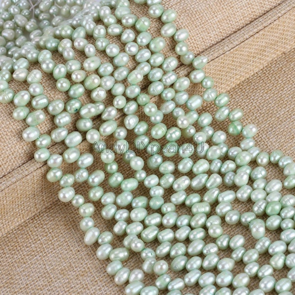 7-8MM Fresh Light Green Natural Freshwater Pearls, Green Pearls,Nugget Pearl Beads,  Pearl for Jewelry Making, Pearl Strand-60-70pcs-CHL0027