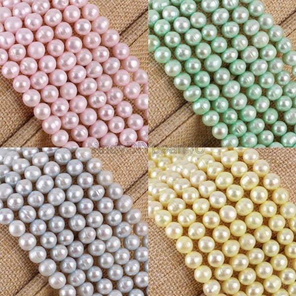 7-8mm Colori disponibili Perle d'acqua dolce naturali, Perla verde/blu/gialla/rosa 15,5 pollici, filo completo, perla sciolta, regalo per lei, BHY003