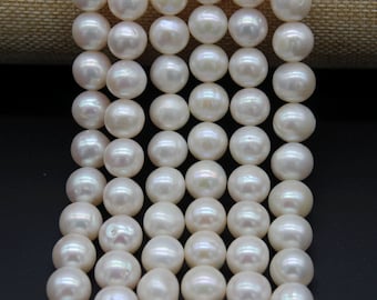 Perlas de agua dulce redondas de gran calidad, 11-12 mm, perlas blancas lisas naturales, perlas sueltas, hilo de perlas de agua dulce (38 unidades)