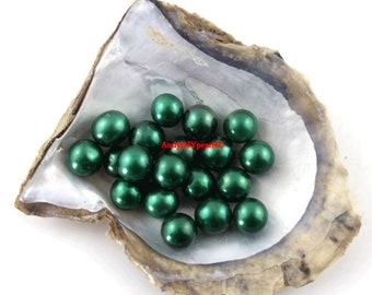 10pcs Green Pearl Beads, Natural 6-8mm 4A Round Pearls With No Hole, For Pearl Cage Pendants Gift, Pearl Rings, Pearl Jewelry Making, C-25#