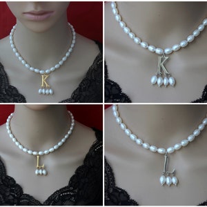 New Popular White Pearls Jewelry Necklace with Gold Silver/Initial Pendent, Anne Boleyn Necklace,Pearl Choker Necklace,Necklace Gift For Her image 3