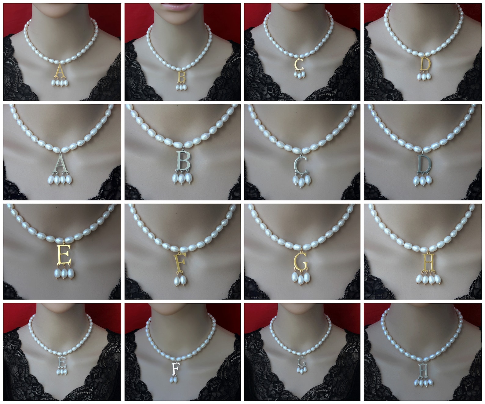 New Popular White Pearls Jewelry Necklace With Gold Silver/initial