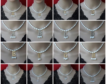 Nuova popolare collana di gioielli di perle bianche con pendente in argento dorato/iniziale, collana di Anna Bolena, collana girocollo di perle, collana regalo per lei