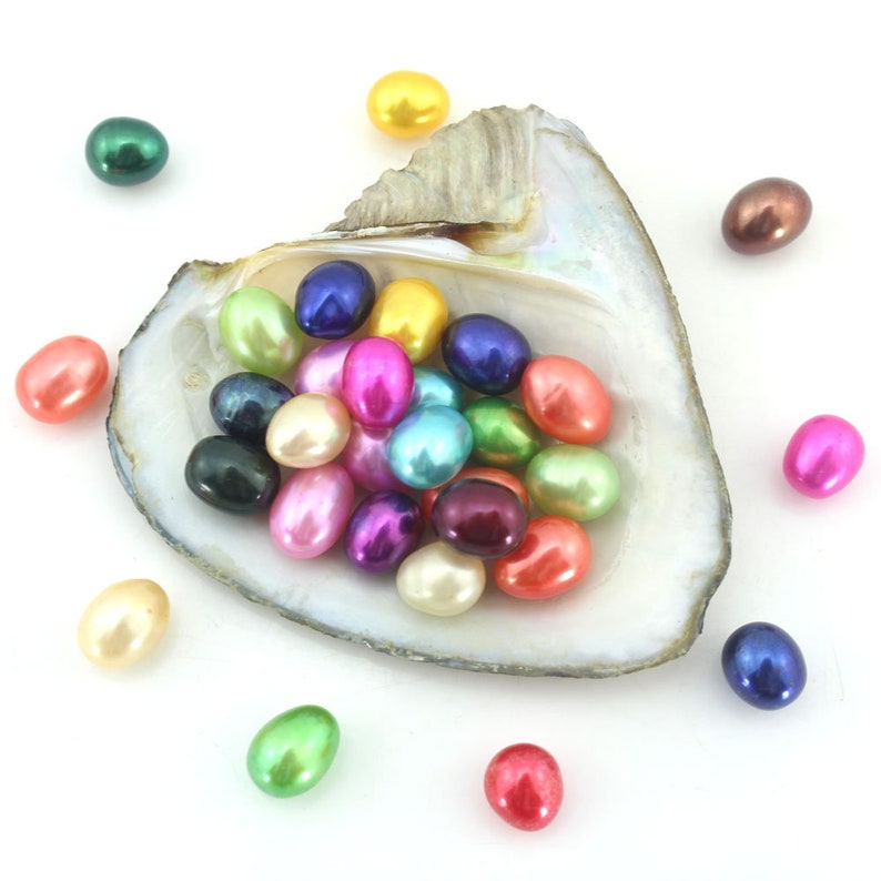 Hot sale 50 PCS 7-8mm Rice Oval AAA Freshwater with Pearl oysters,Hot pink,Red,Blue,Orange,Yellow,Green,Champagne,Brown,Black,Bulk,Wholesale