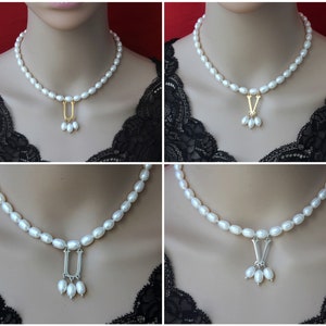 New Popular White Pearls Jewelry Necklace with Gold Silver/Initial Pendent, Anne Boleyn Necklace,Pearl Choker Necklace,Necklace Gift For Her image 8