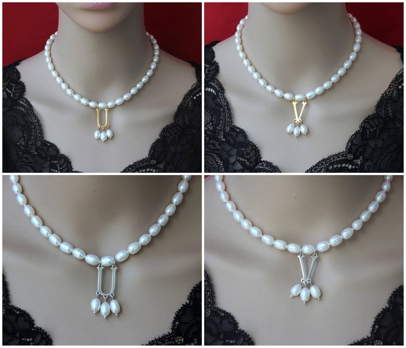 New Popular White Pearls Jewelry Necklace with Gold Silver/Initial Pendent, Anne Boleyn Necklace,Pearl Choker Necklace,Necklace Gift For Her image 8