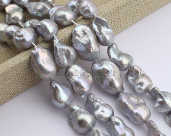 Gray Baroque Pearl Beads, Iridescent Freshwater Pearl Strands, Loose Pearls for Jewelry Making