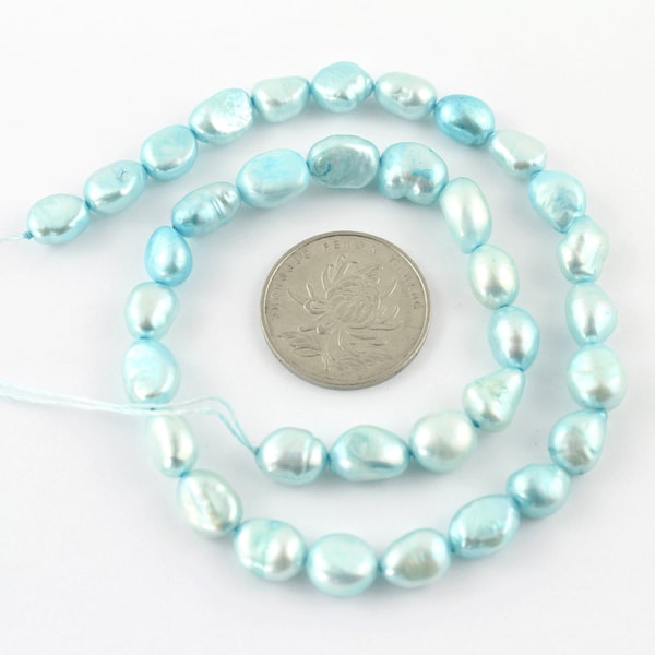 Perle bleu ciel teinte 8-9 mm, perle baroque de culture d'eau douce, perle de galets en vrac en gros, perle à monter soi-même pour la fabrication de colliers - 35-36 pièces/15,7 pouces