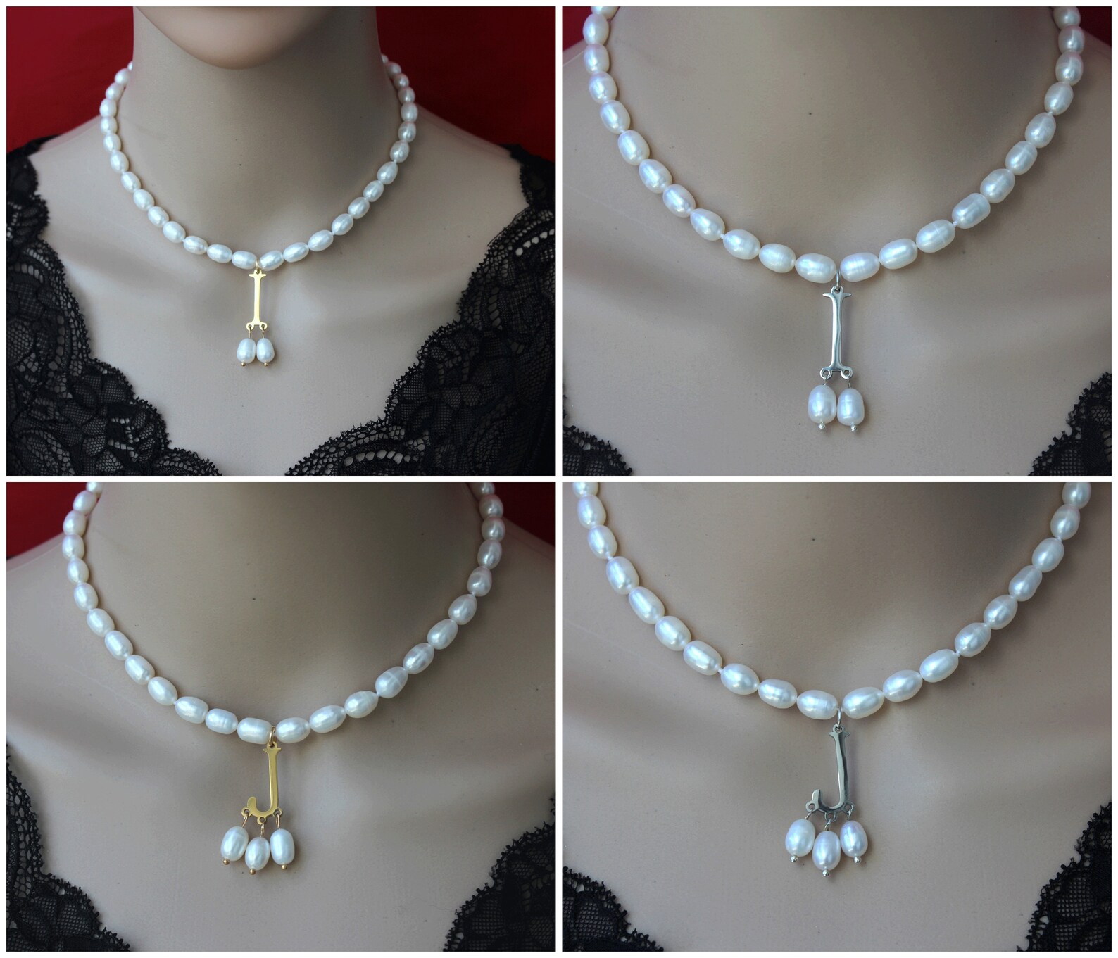 New Popular White Pearls Jewelry Necklace With Gold Silver/initial