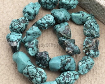Natural Turquoise Nugget Beads, Freeform Irregular Loose Beads, Raw Turquoise Gemstone Beads for DIY Jewelry Making Supply