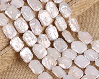15x20mm Natural White Coin Freshwater Pearl,High Quality Rectangle Pearls,Craft Supplies&Tools,Loose Pearl Supply,Wholesale Pearl-YX001-2