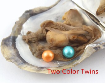2 Colors 6-8mm Twins Pearls in Akoya Oysters, AAAA Round Pearl Beads for Jewelry Making